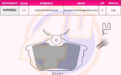 4U 4UP04062 - Brake Pad Set, disc brake autospares.lv