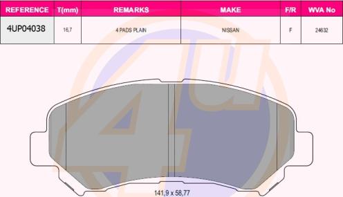 4U 4UP04038 - Brake Pad Set, disc brake autospares.lv