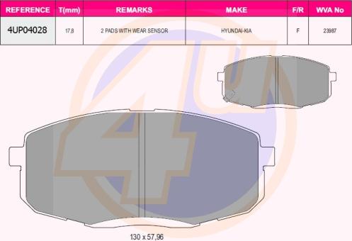 4U 4UP04028 - Brake Pad Set, disc brake autospares.lv