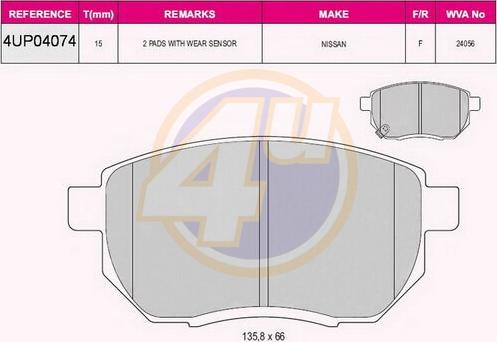 4U 4UP04074 - Brake Pad Set, disc brake autospares.lv