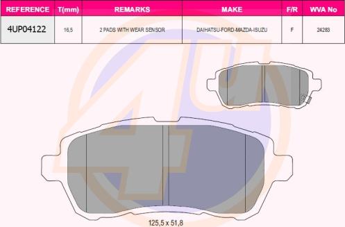 4U 4UP04122 - Brake Pad Set, disc brake autospares.lv