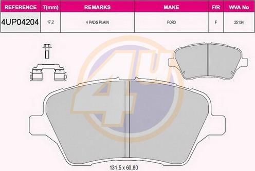 4U 4UP04204 - Brake Pad Set, disc brake autospares.lv