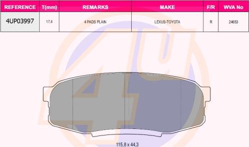 4U 4UP03997 - Brake Pad Set, disc brake autospares.lv