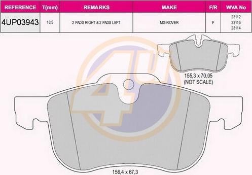 4U 4UP03943 - Brake Pad Set, disc brake autospares.lv