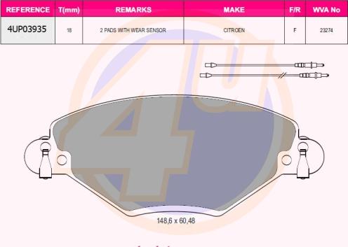 4U 4UP03935 - Brake Pad Set, disc brake autospares.lv