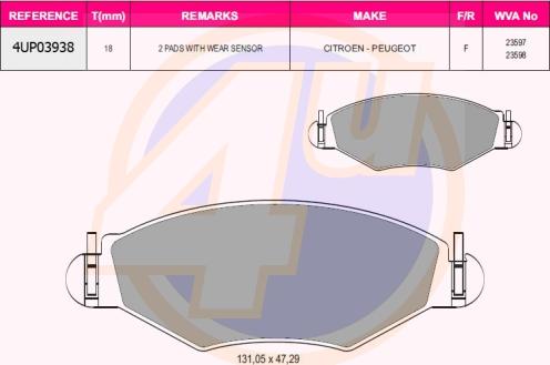 4U 4UP03938 - Brake Pad Set, disc brake autospares.lv