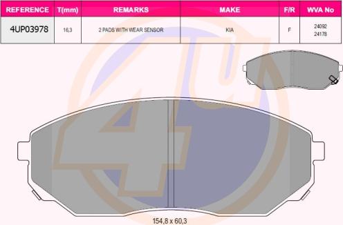 4U 4UP03978 - Brake Pad Set, disc brake autospares.lv