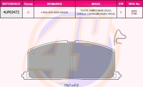 4U 4UP03472 - Brake Pad Set, disc brake autospares.lv