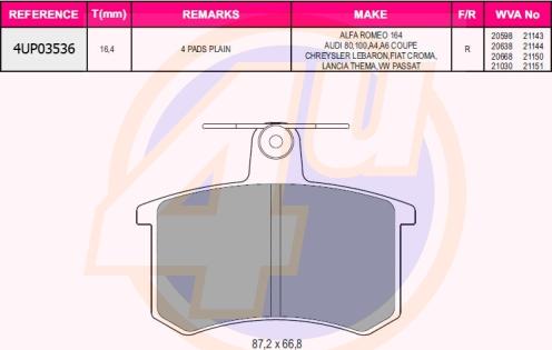 4U 4UP03536 - Brake Pad Set, disc brake autospares.lv