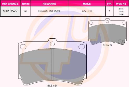 4U 4UP03522 - Brake Pad Set, disc brake autospares.lv