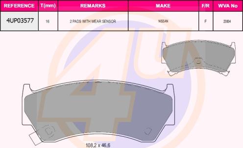 4U 4UP03577 - Brake Pad Set, disc brake autospares.lv