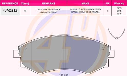 4U 4UP03632 - Brake Pad Set, disc brake autospares.lv