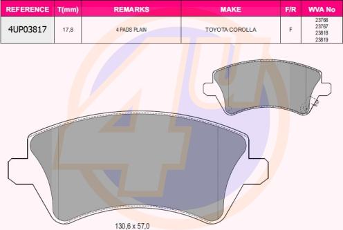 4U 4UP03817 - Brake Pad Set, disc brake autospares.lv