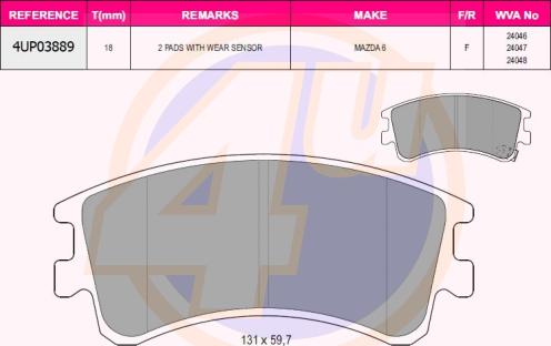 4U 4UP03889 - Brake Pad Set, disc brake autospares.lv