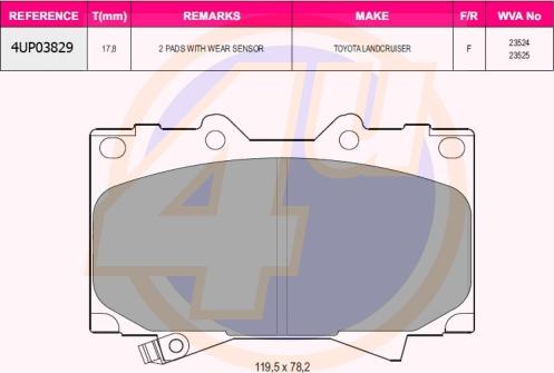 4U 4UP03829 - Brake Pad Set, disc brake autospares.lv