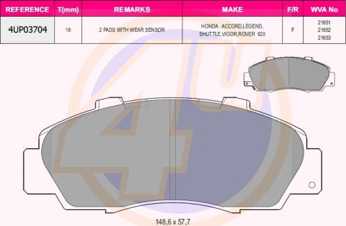 4U 4UP03704 - Brake Pad Set, disc brake autospares.lv