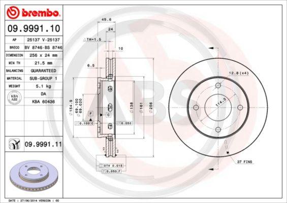 A.B.S. 09.9991.11 - Brake Disc autospares.lv