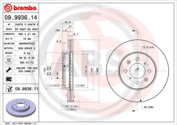 A.B.S. 09.9936.11 - Brake Disc autospares.lv