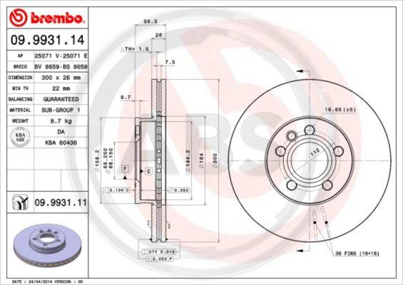 A.B.S. 09.9931.11 - Brake Disc autospares.lv