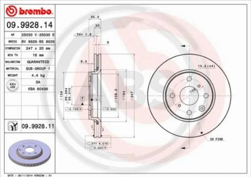 A.B.S. 09.9928.14 - Brake Disc autospares.lv