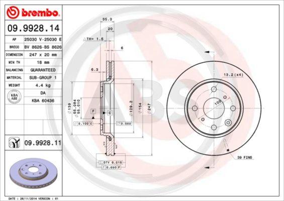 A.B.S. 09.9928.11 - Brake Disc autospares.lv