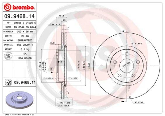 A.B.S. 09.9468.11 - Brake Disc autospares.lv