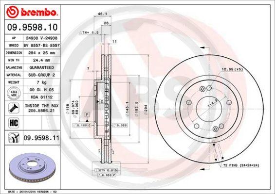 A.B.S. 09.9598.11 - Brake Disc autospares.lv