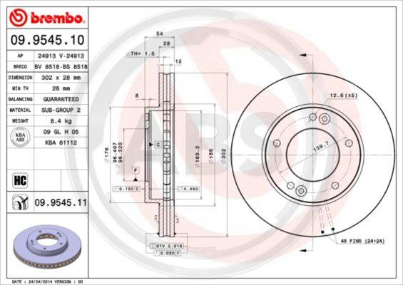 A.B.S. 09.9545.10 - Brake Disc autospares.lv