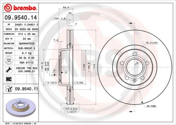 A.B.S. 09.9540.11 - Brake Disc autospares.lv