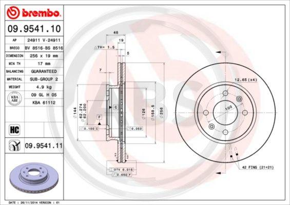 A.B.S. 09.9541.10 - Brake Disc autospares.lv