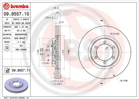 A.B.S. 09.9557.10 - Brake Disc autospares.lv