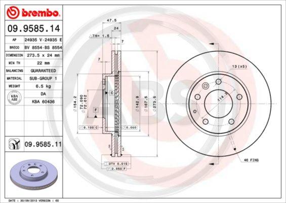 A.B.S. 09.9585.11 - Brake Disc autospares.lv