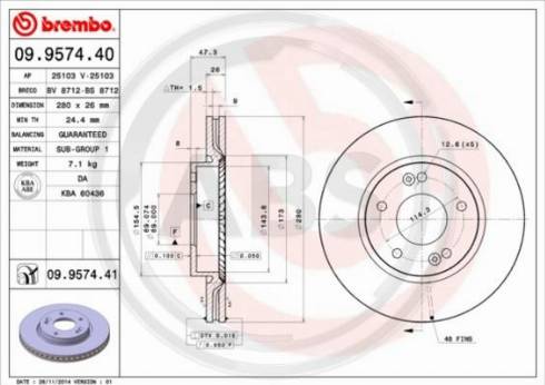 A.B.S. 09.9574.40 - Brake Disc autospares.lv