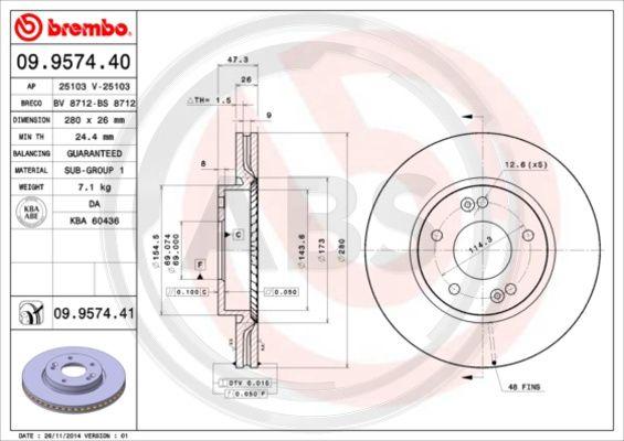 A.B.S. 09.9574.41 - Brake Disc autospares.lv