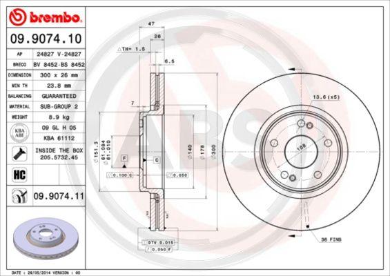 A.B.S. 09.9074.11 - Brake Disc autospares.lv