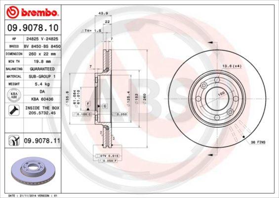 A.B.S. 09.9078.11 - Brake Disc autospares.lv