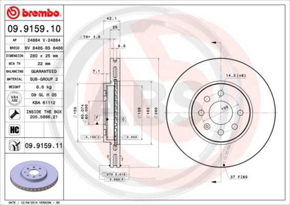 A.B.S. 09.9159.11 - Brake Disc autospares.lv