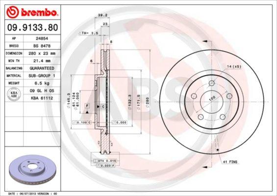 A.B.S. 09.9133.80 - Brake Disc autospares.lv