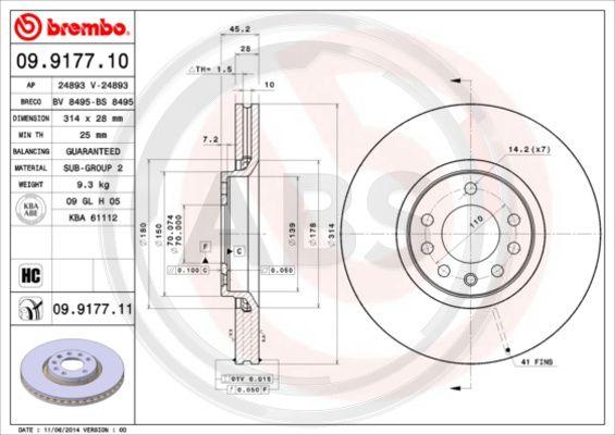 A.B.S. 09.9177.11 - Brake Disc autospares.lv