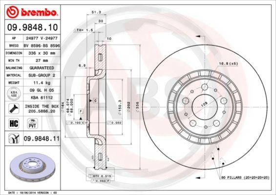 A.B.S. 09.9848.11 - Brake Disc autospares.lv