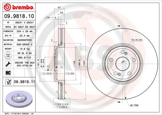 A.B.S. 09.9818.11 - Brake Disc autospares.lv