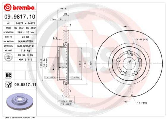 A.B.S. 09.9817.11 - Brake Disc autospares.lv