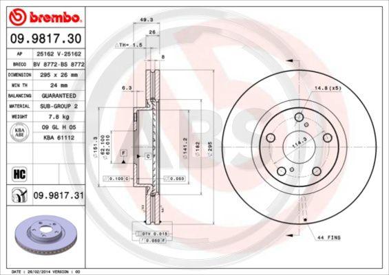 A.B.S. 09.9817.31 - Brake Disc autospares.lv