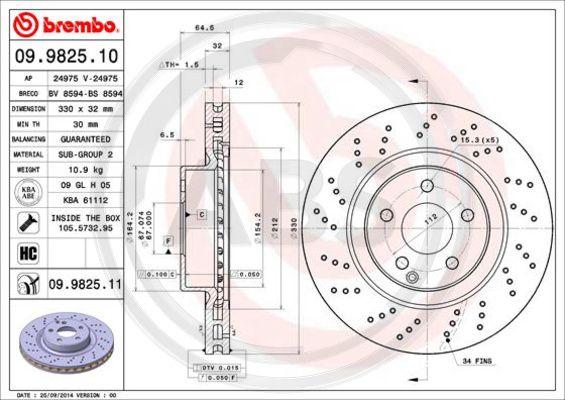 A.B.S. 09.9825.11 - Brake Disc autospares.lv