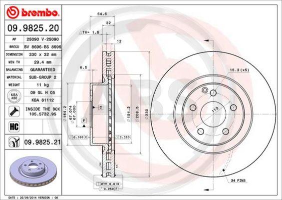 A.B.S. 09.9825.21 - Brake Disc autospares.lv