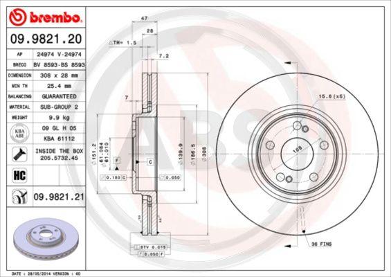 A.B.S. 09.9821.21 - Brake Disc autospares.lv