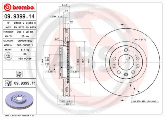 A.B.S. 09.9399.11 - Brake Disc autospares.lv