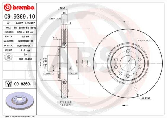 A.B.S. 09.9369.11 - Brake Disc autospares.lv