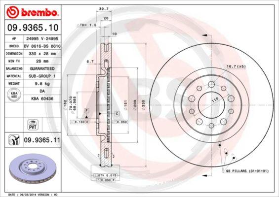 A.B.S. 09.9365.10 - Brake Disc autospares.lv