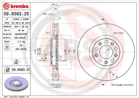 A.B.S. 09.9363.21 - Brake Disc autospares.lv